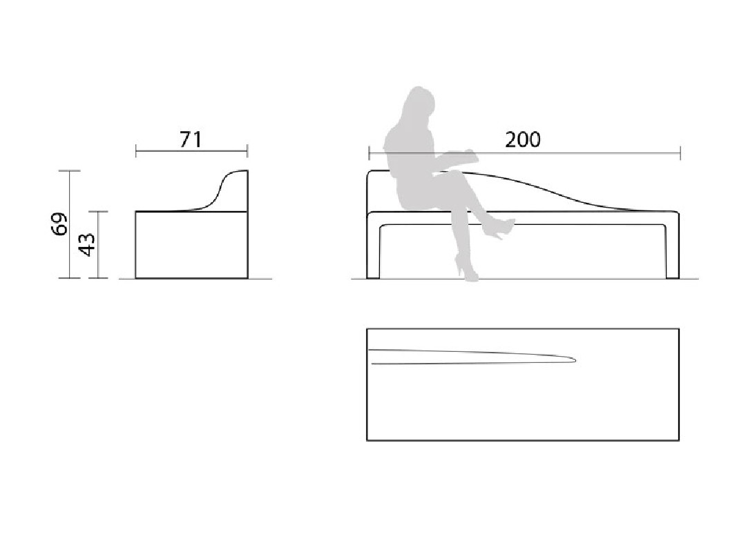 Banc béton LINE blanc lisse