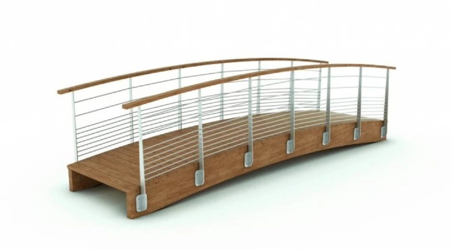 Passerelle bois cintrée Gardes Corps Inox  largeur 1.50 ml