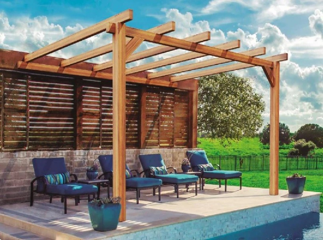 Pergola lamellé-collé murale Le Mans