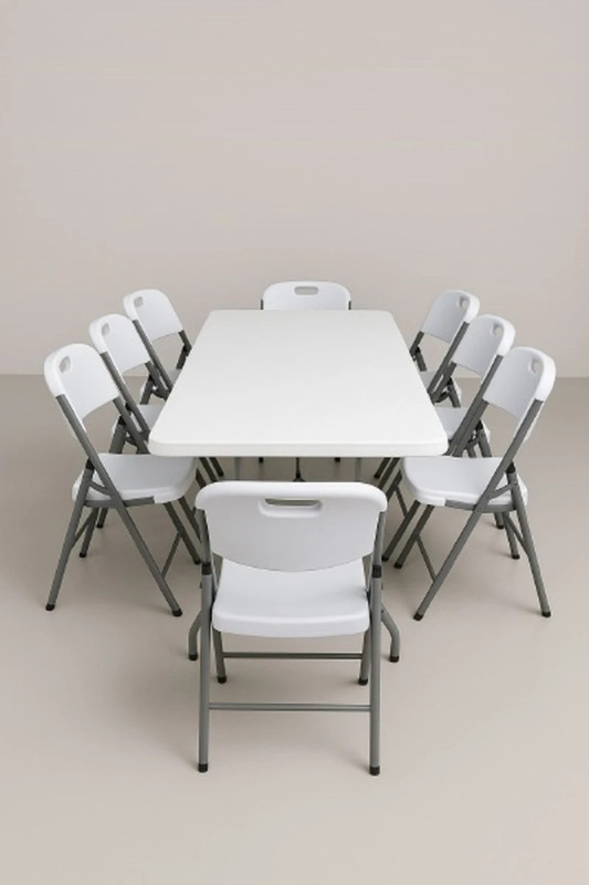 Ensemble 1 table de réception + 8 chaises pliantes